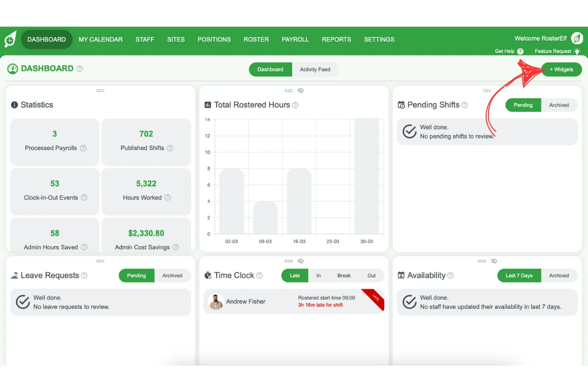 Adding a new widget from the dashboard