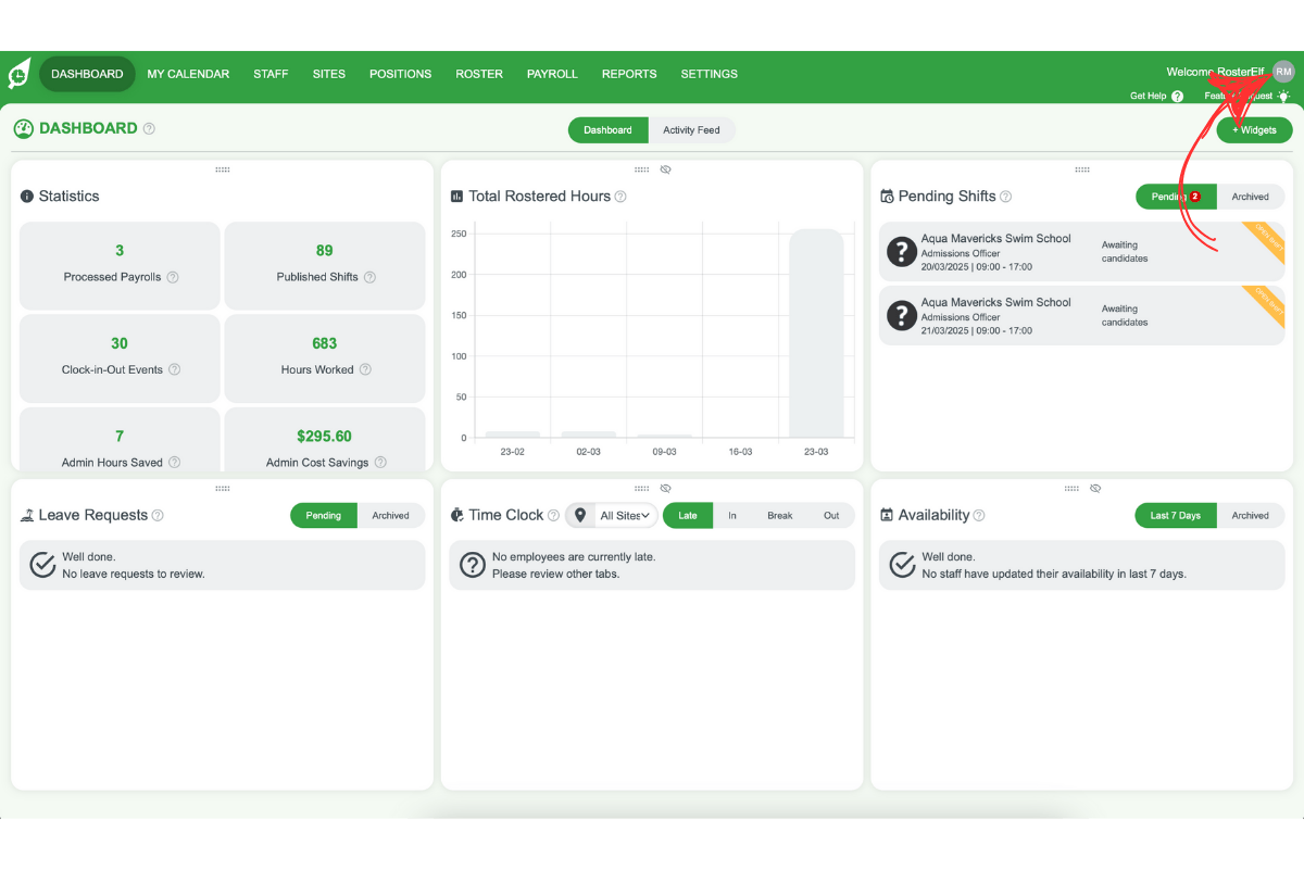 Screenshot showing the user avatar in the top-right corner