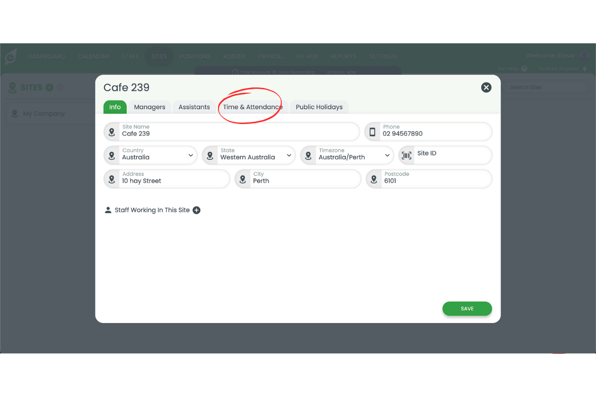 Time and attendance settings
