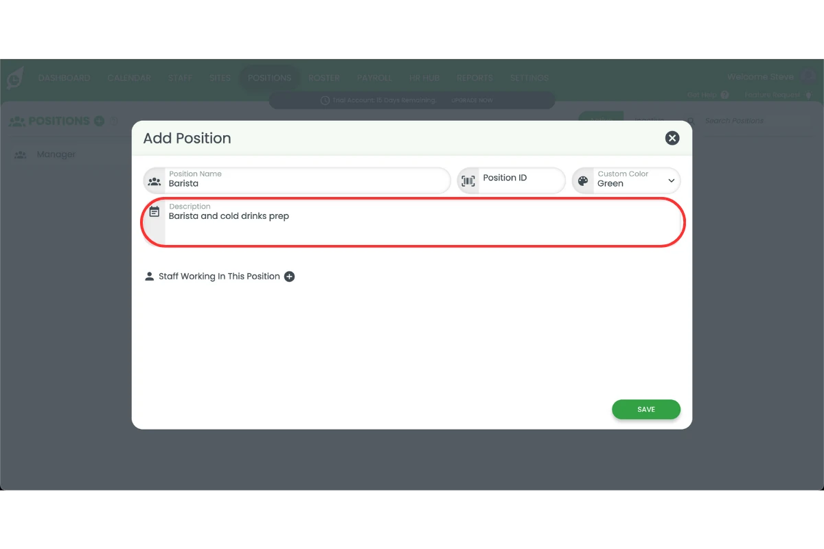 RosterElf new position form with the role description field