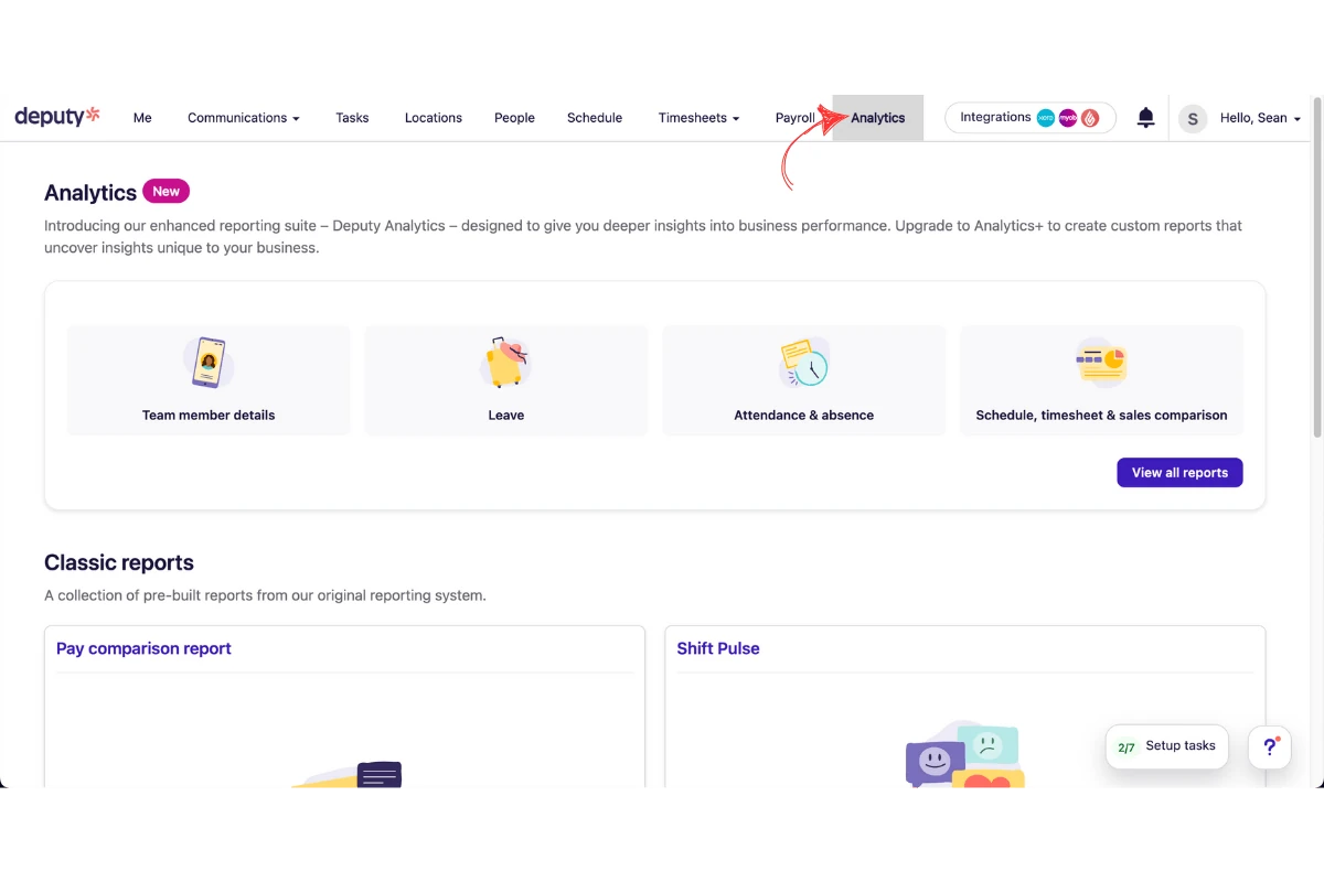 Deputy Analytics menu used to export the staff list