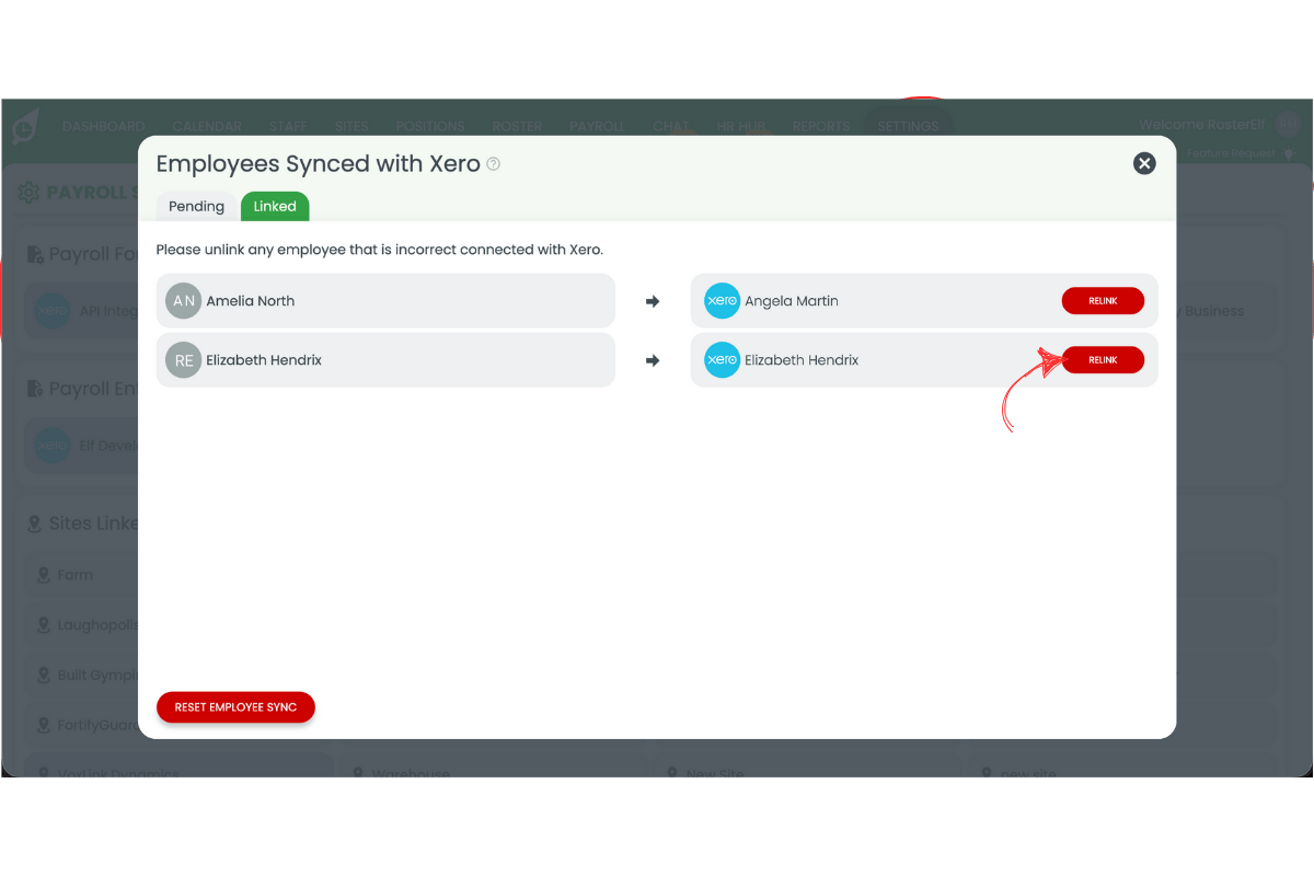 Staff management interface in RosterElf