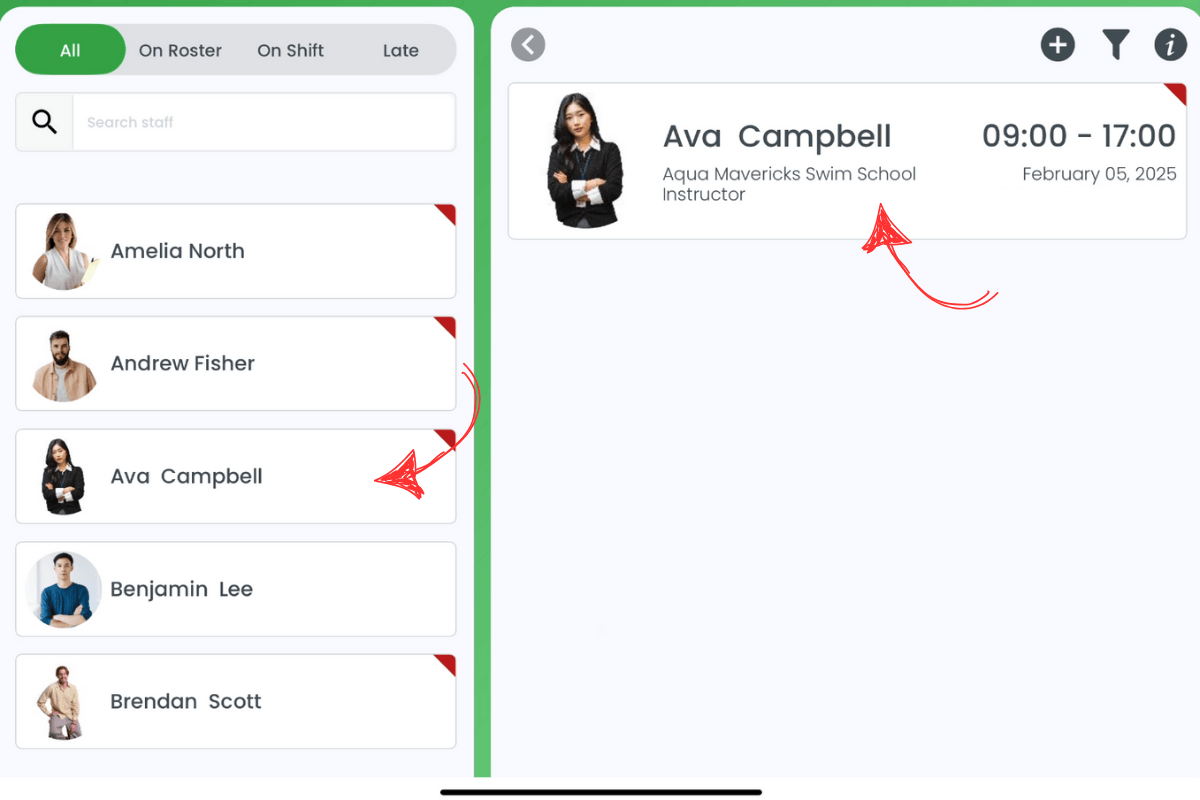 RosterElf Time Clock shift information block for starting a break