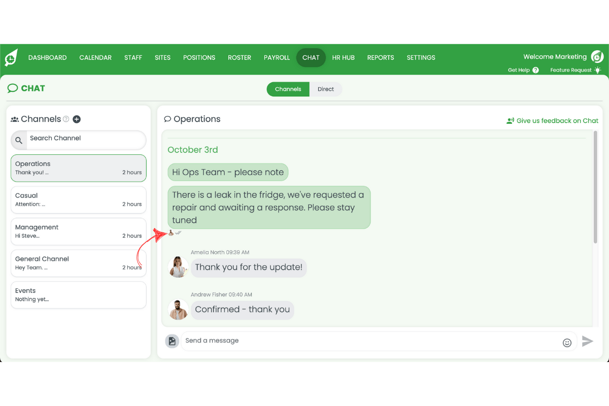 Sent icon next to message