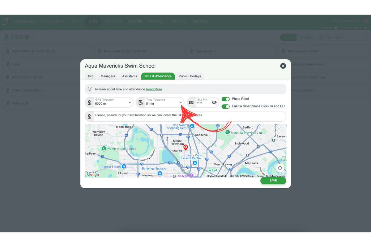 Screenshot of the Time Tolerance field where users can specify the buffer period