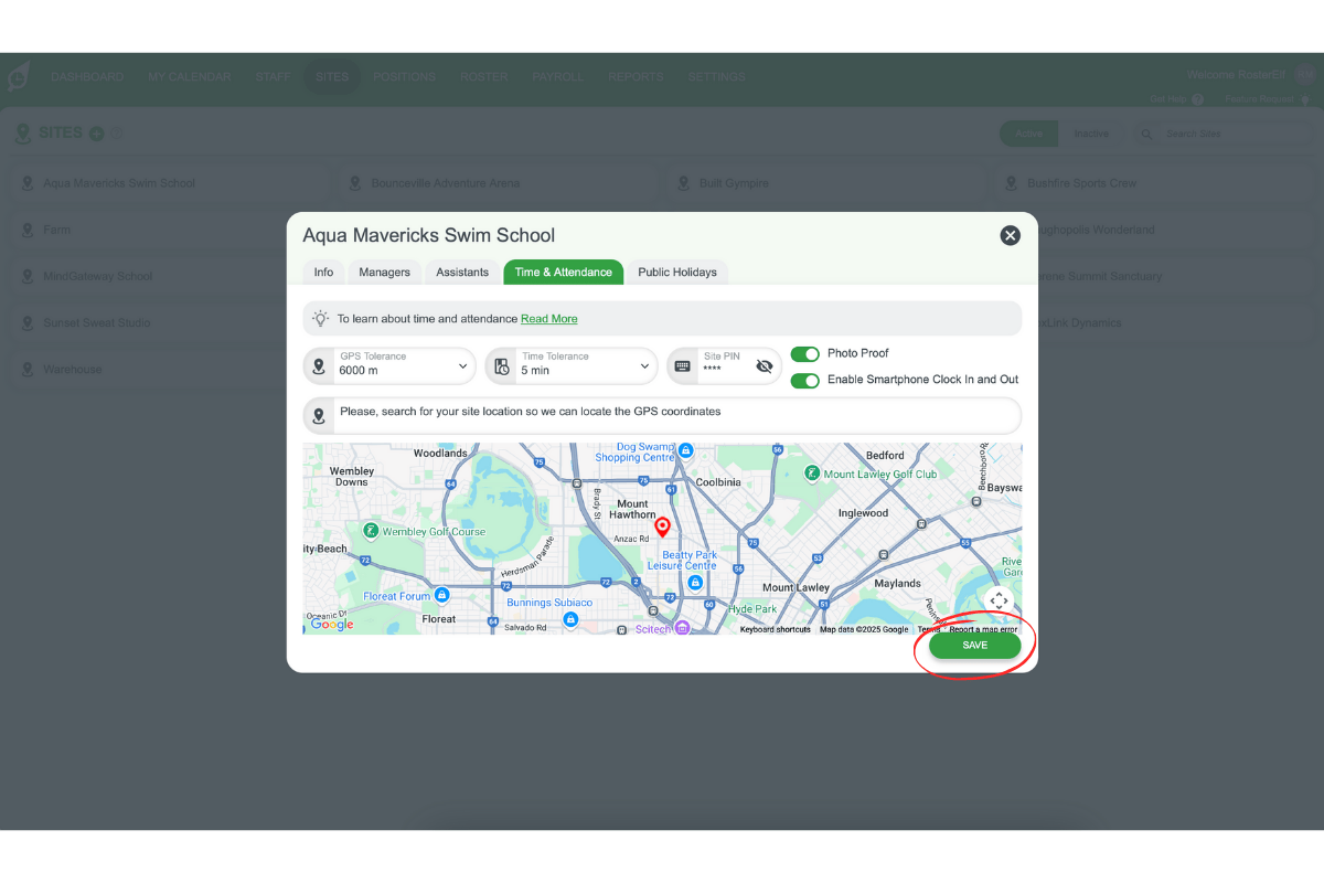 Screenshot highlighting the Save button for Time Tolerance changes