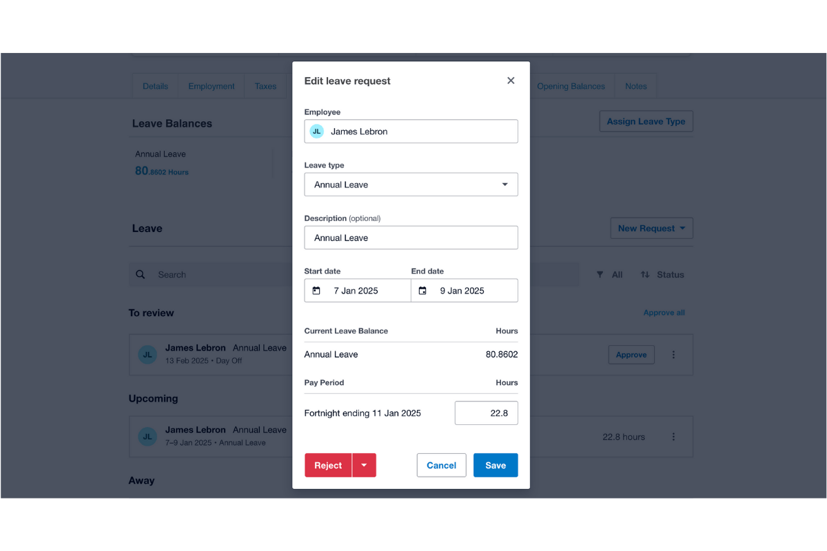 Xero integration screen in RosterElf