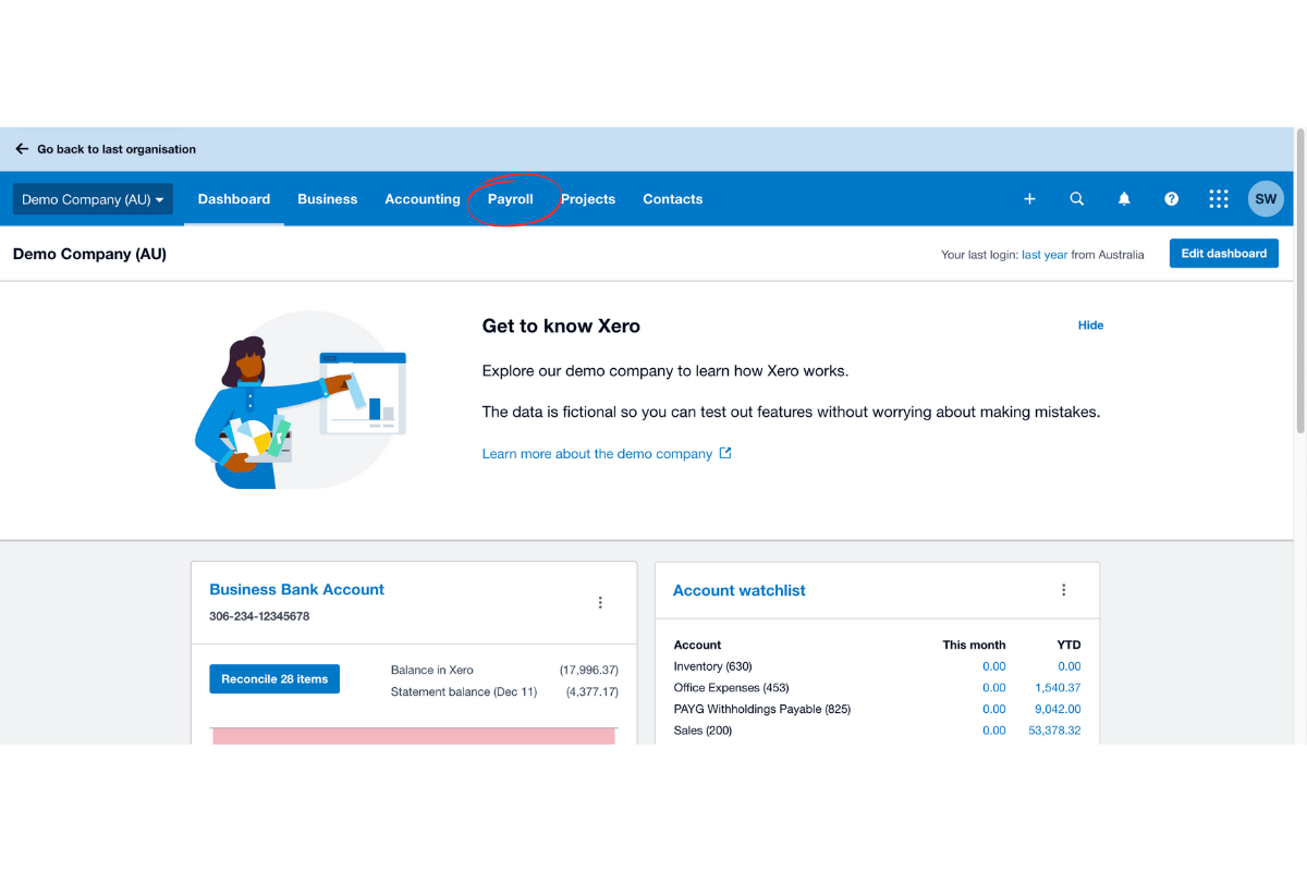 Payroll section in RosterElf