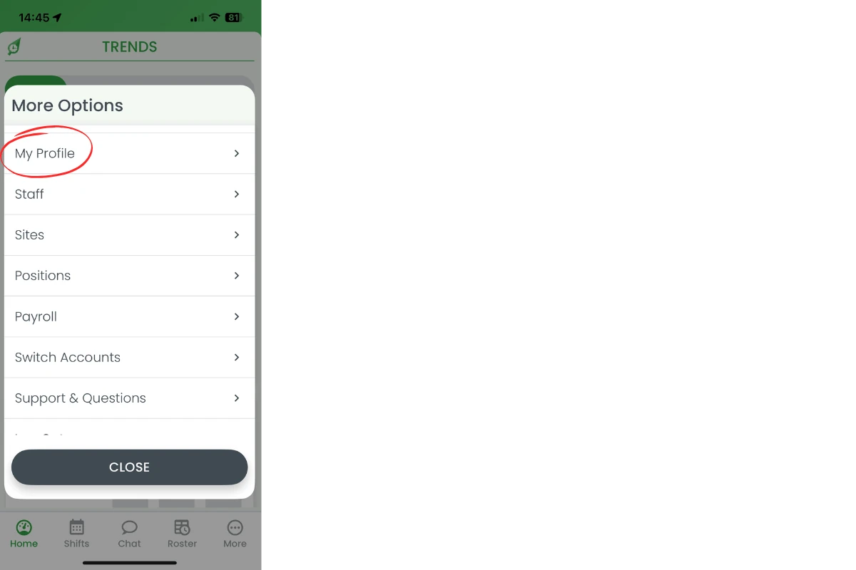 My Profile option in More menu