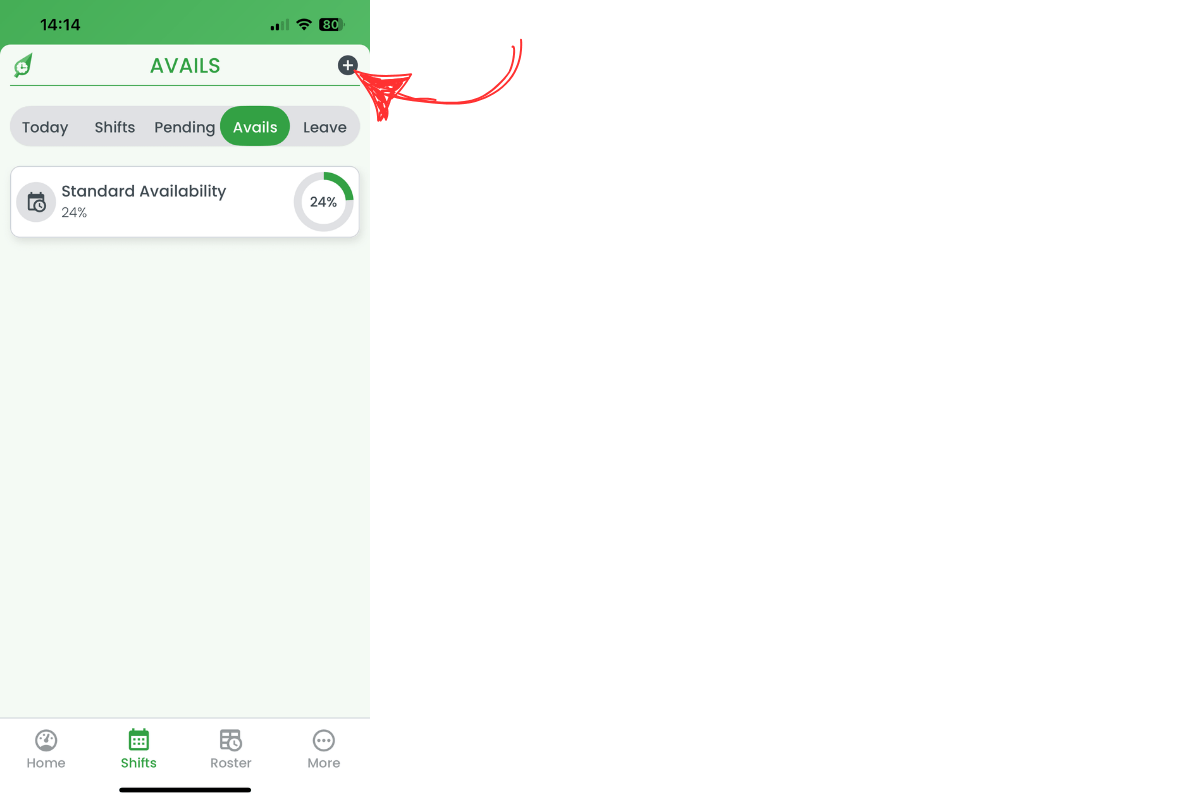 Plus icon to add new availability block
