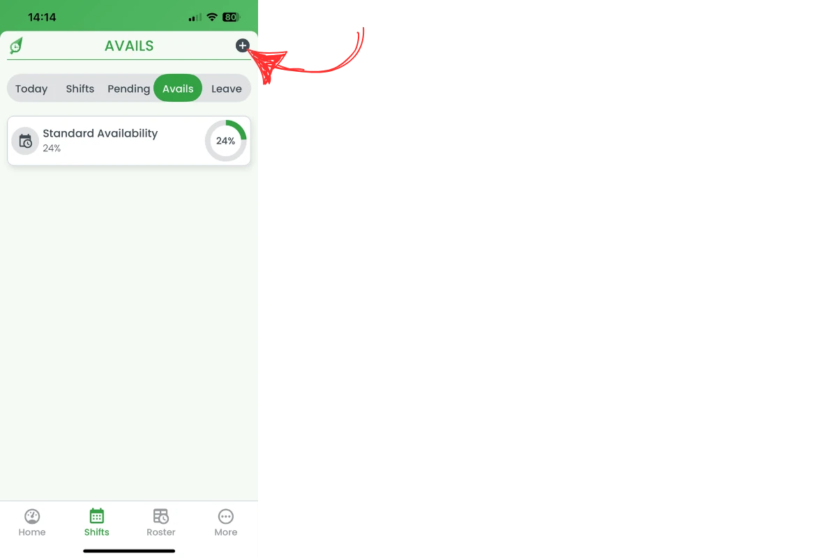 Plus icon to add new availability block