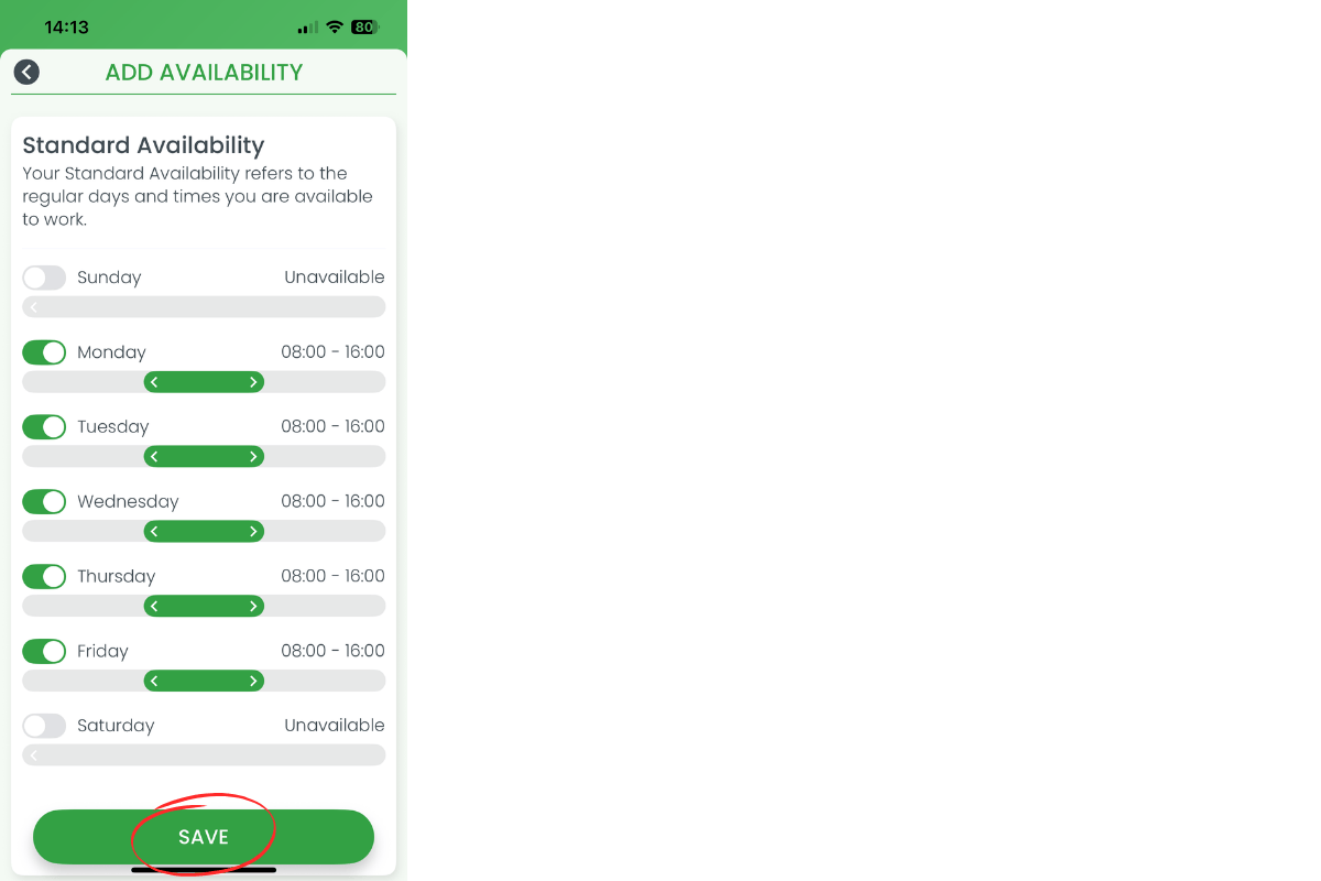 Save button to confirm availability changes