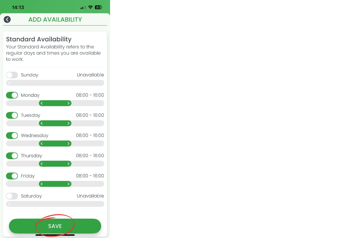 Save button to confirm availability changes
