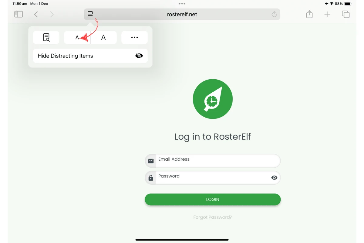 Safari zoom level set to 85% on an iPad