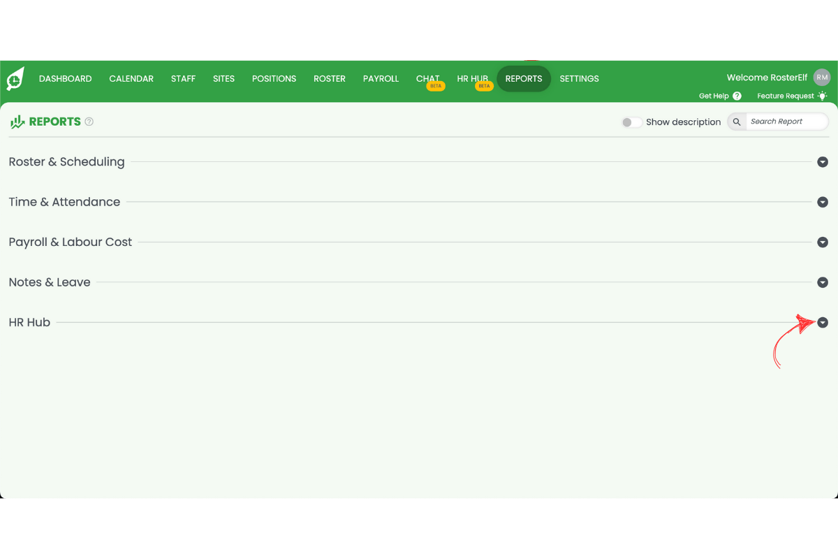 HR Hub category in the reports list