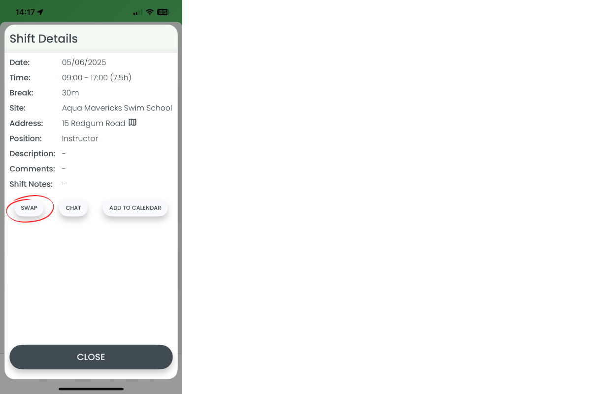 Swap button in RosterElf shift modal