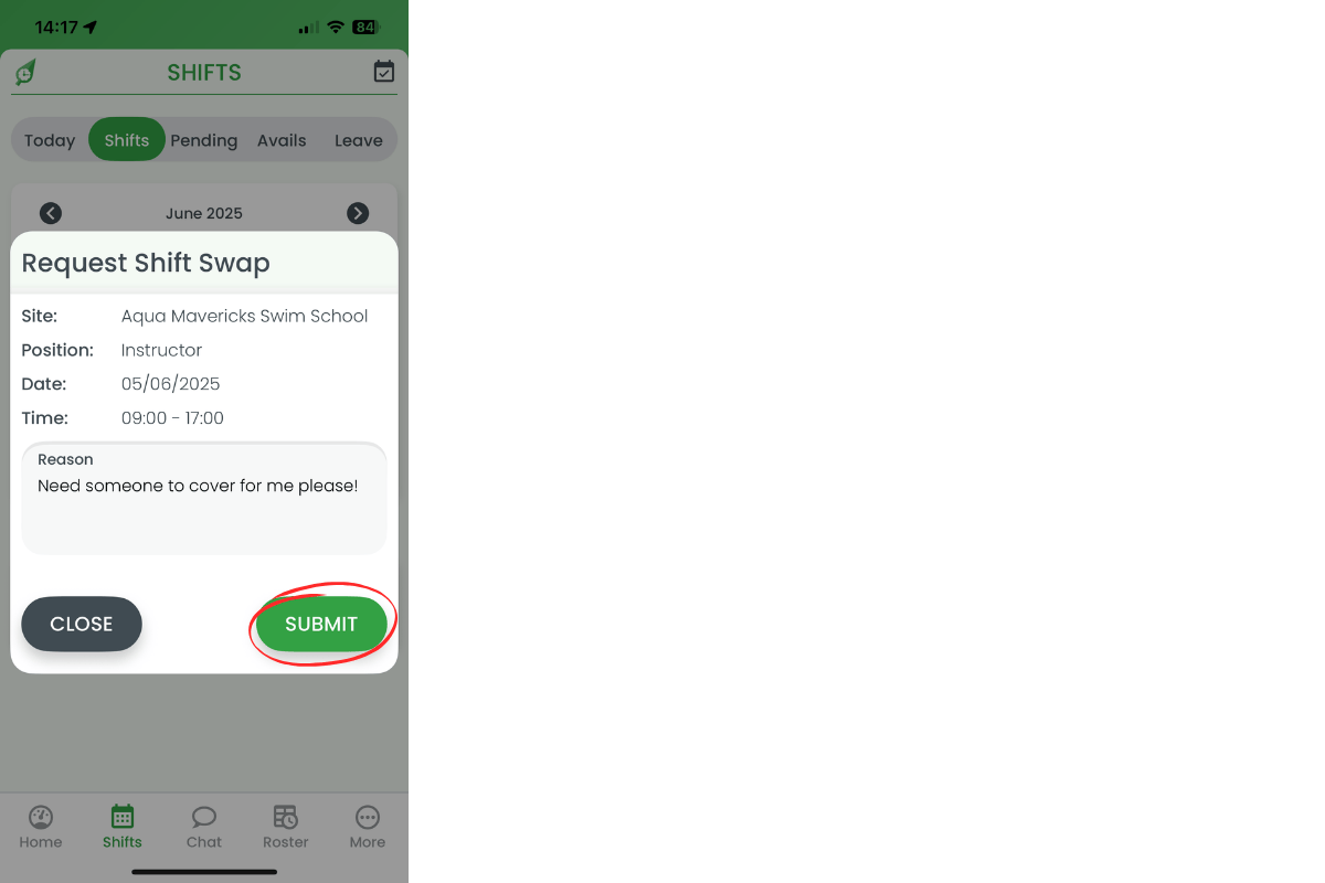 Add swap reason screen in RosterElf