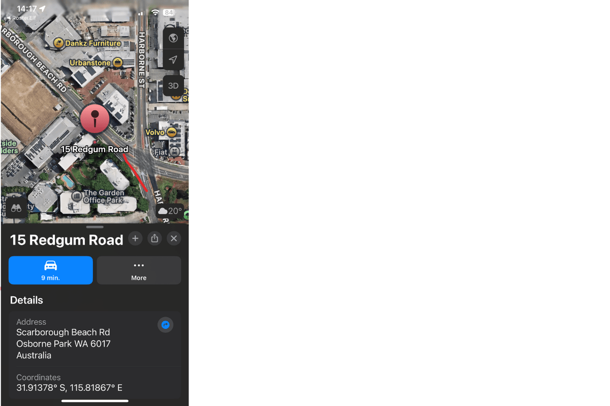 Turn-by-turn directions launched from RosterElf