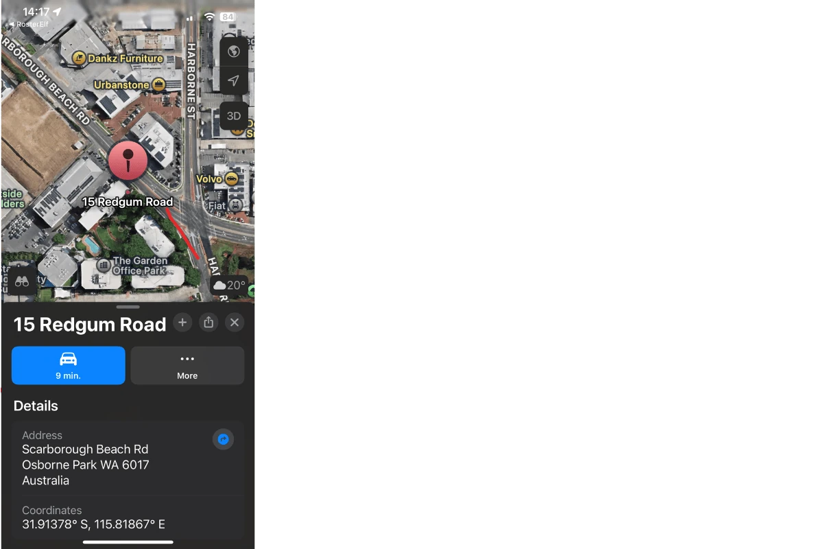 Turn-by-turn directions launched from RosterElf