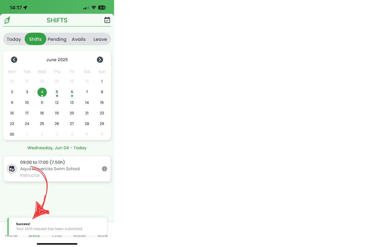 Swap confirmation banner in RosterElf