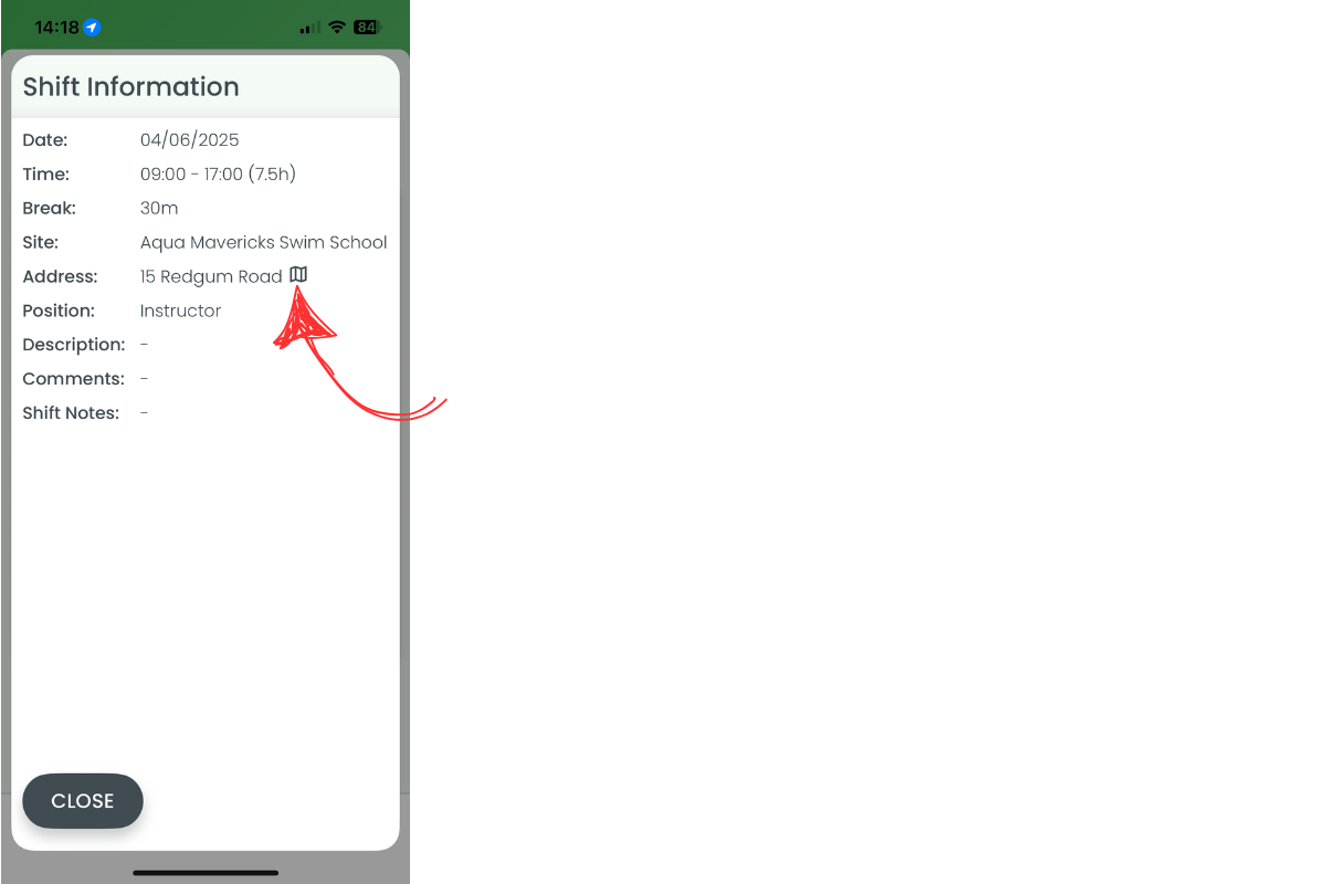 Map pin icon in RosterElf shift details