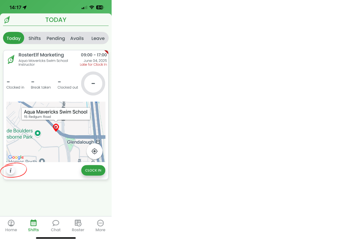 Shift details card in RosterElf