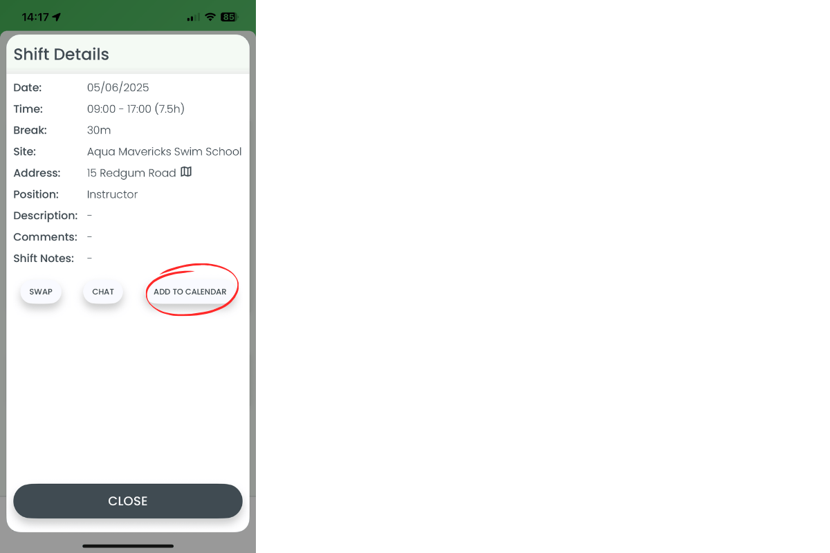 Add to calendar option in RosterElf