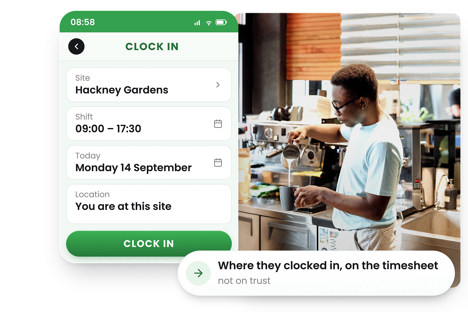 RosterElf mobile app showing daily rota