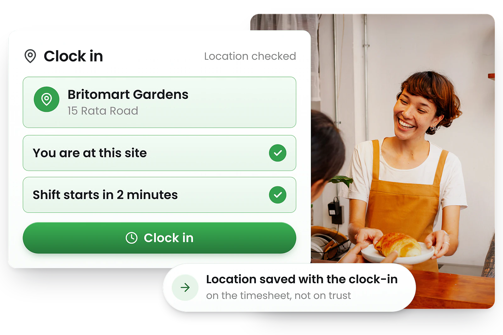 RosterElf Time & Attendance - GPS-verified clock-ins