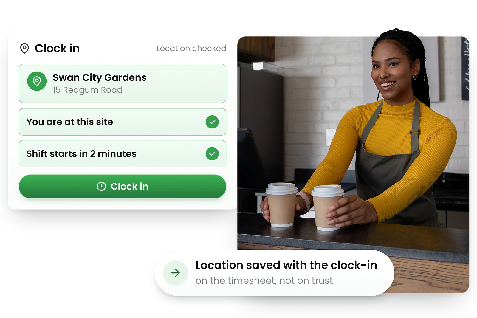 RosterElf Time & Attendance - GPS-verified clock-ins