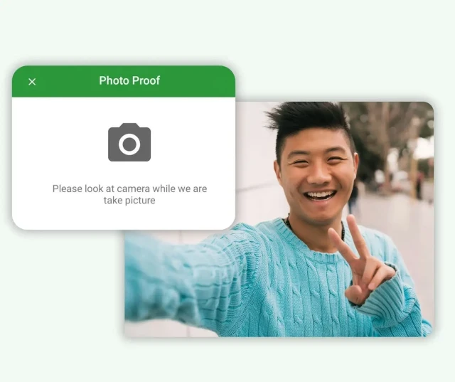 RosterElf photo-verified clock-ins showing selfie capture