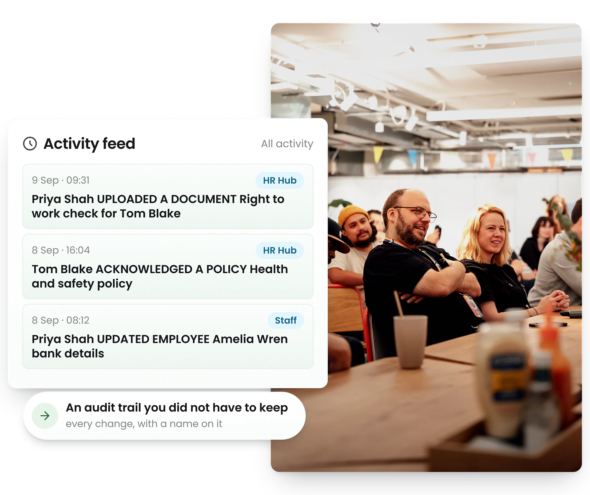 RosterElf UK digital HR records showing employee file with UK GDPR retention schedules and encrypted storage