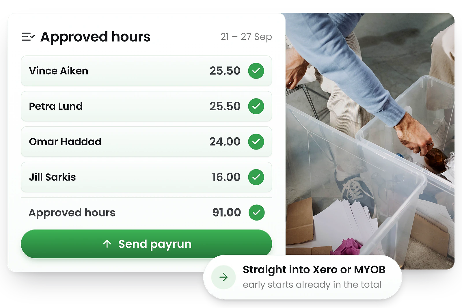 Approved waste management timesheets exporting to payroll