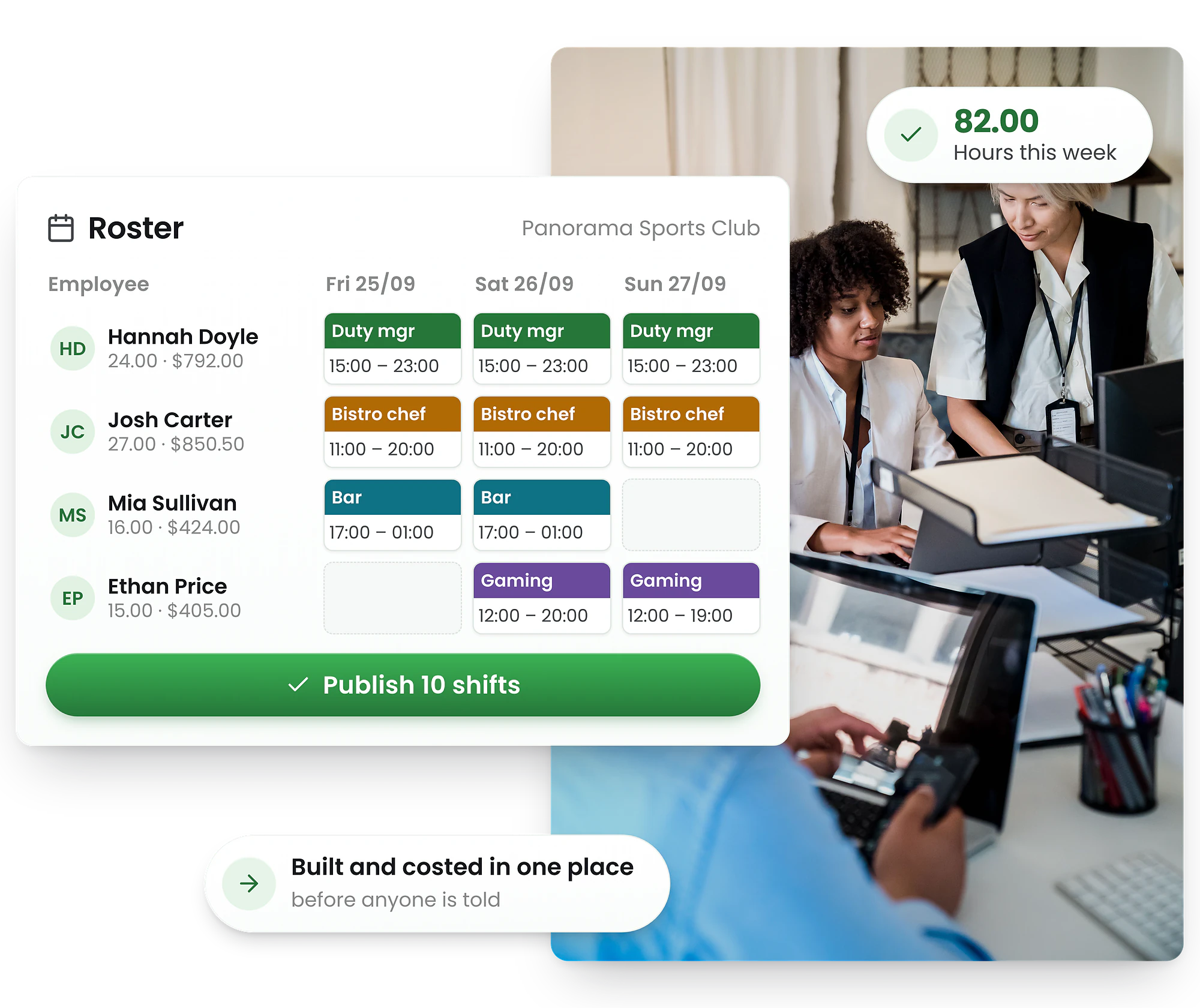 Business owner comparing roster software options