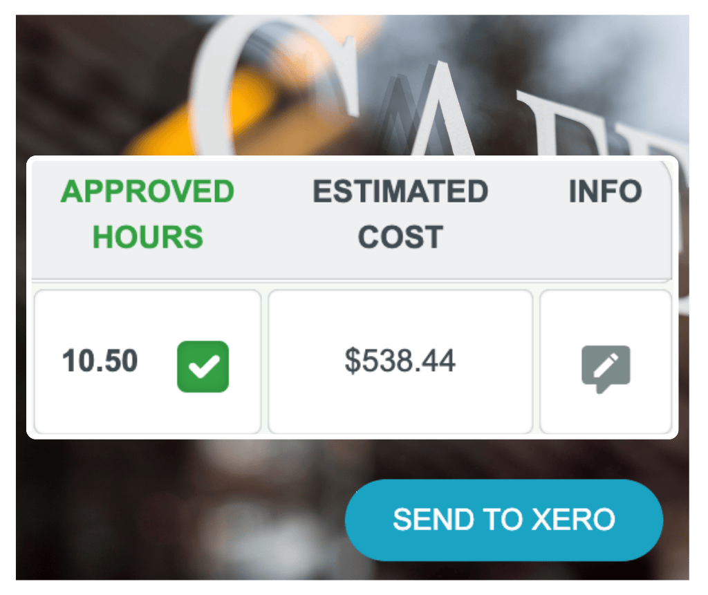 RosterElf approved hours and estimated cost with Send to Xero button