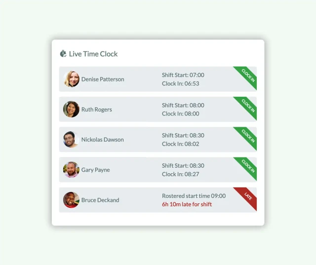 RosterElf Time Clock dashboard
