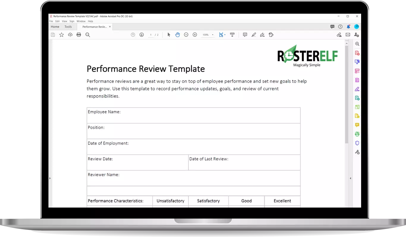 Performance review template rosterelf