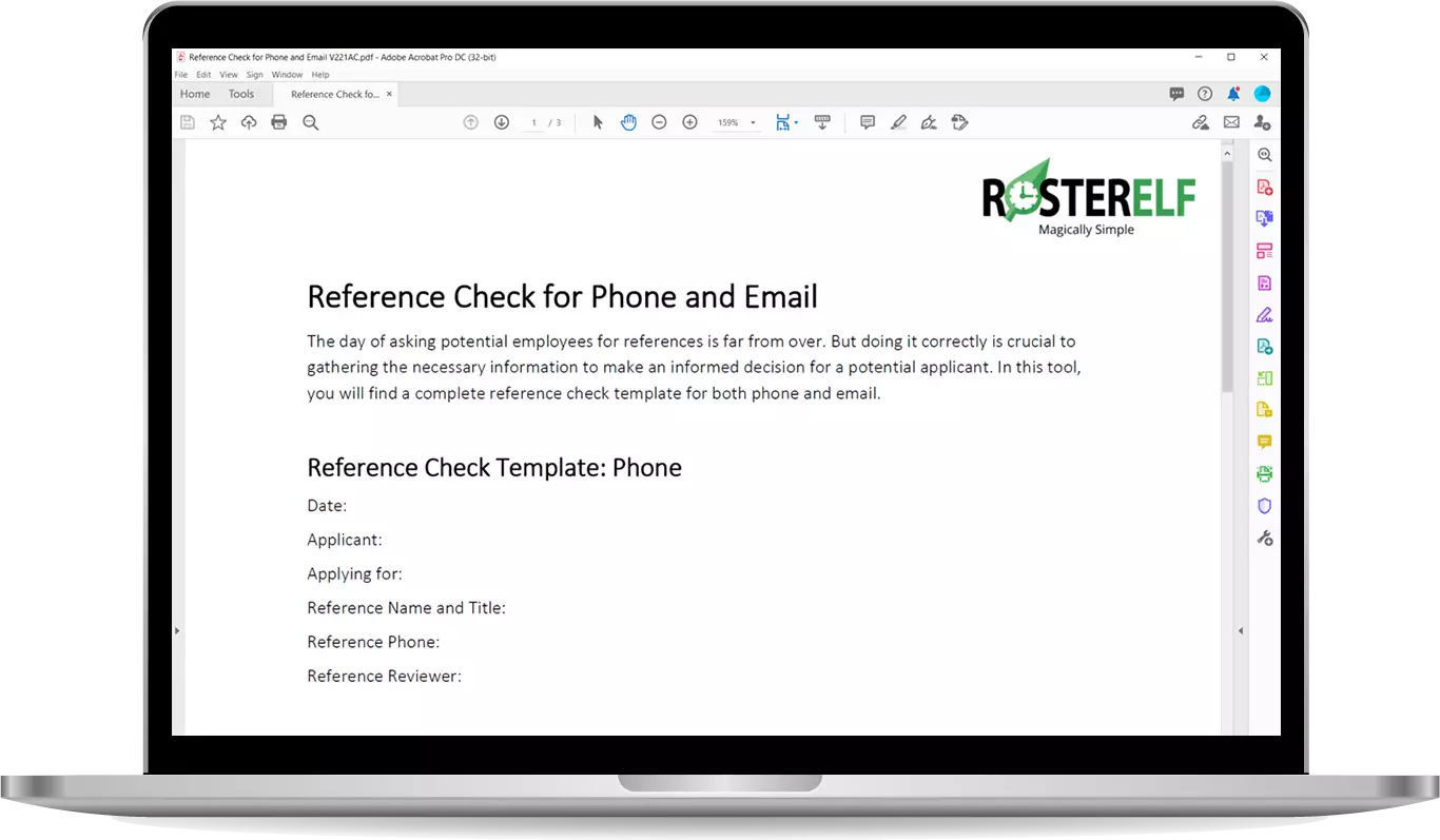 Reference check for phone and email template rosterelf