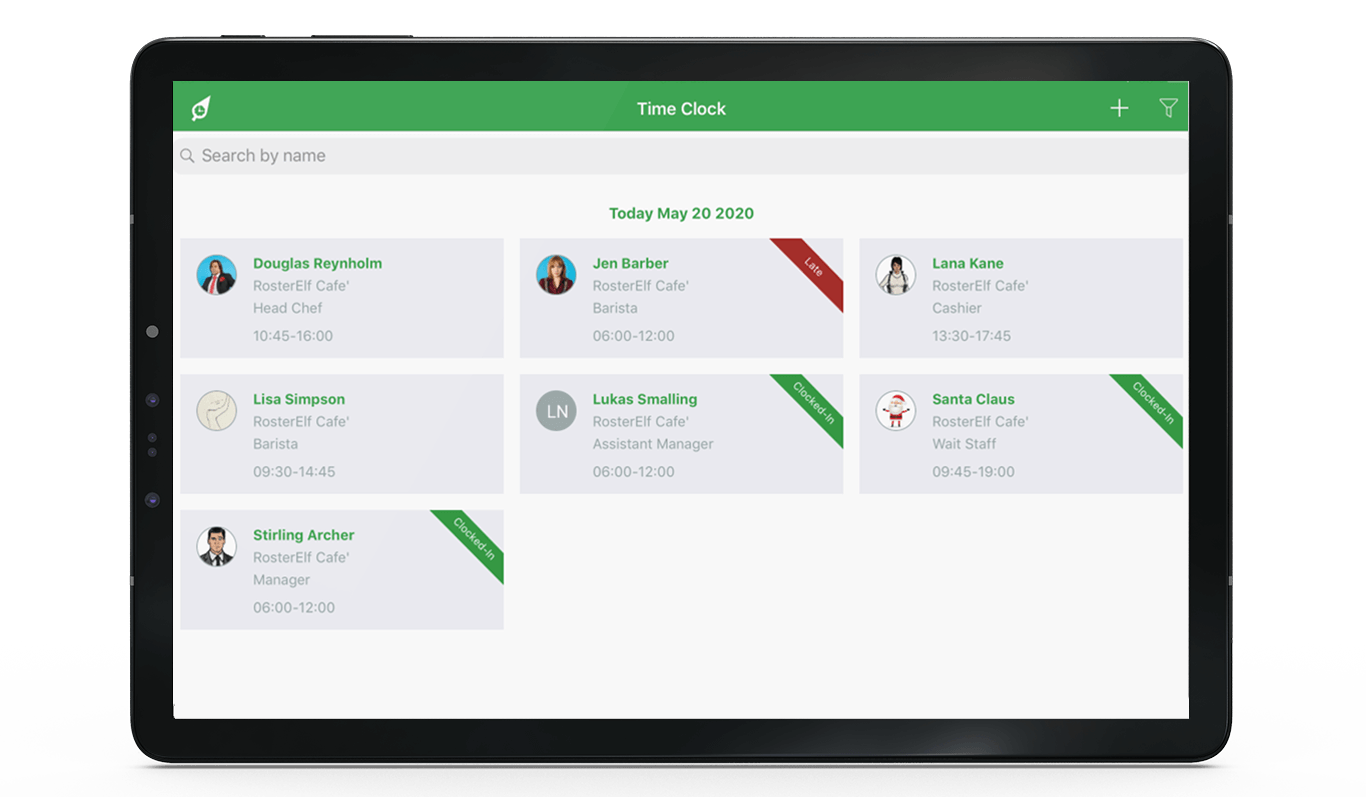 staff attendance check-in on tablet